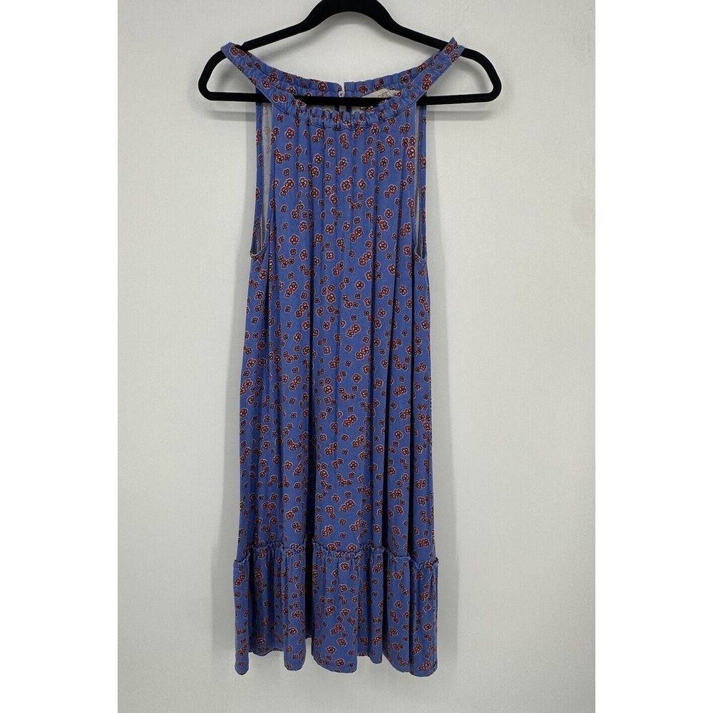 Loft Med Dress Blue Red‎ Floral Halter Ruffle Swing Petite Sundress Cottagecore